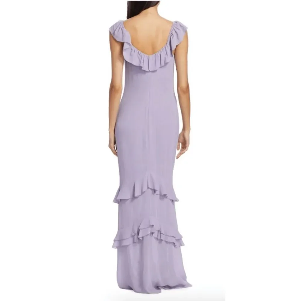 NWT Reformation Scoop Neck Ruffled Tripoli Maxi Dress Aura Size 0 $348 - Picture 3 of 10